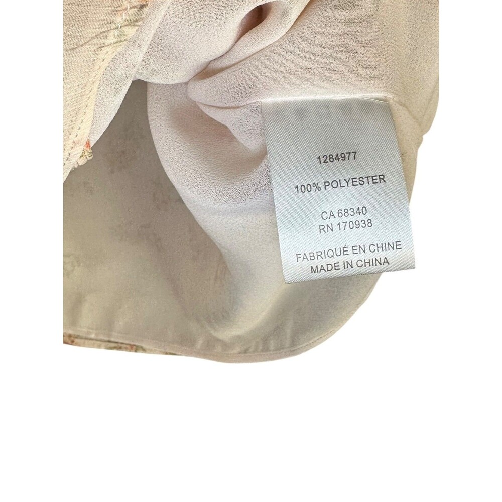 Maison d'Amelie Women's Ruffle Blouse Short Puff Sleeve Sheer Sz S Beige Printed - Picture 6 of 8